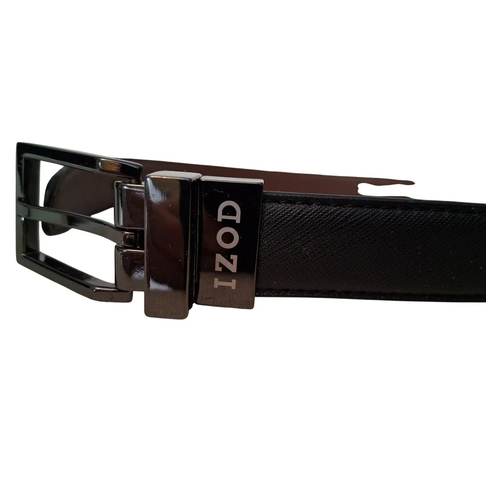 IZOD Reversible Belt Mens S Black Brown Good Textured Gunmetal Buckle 22-24